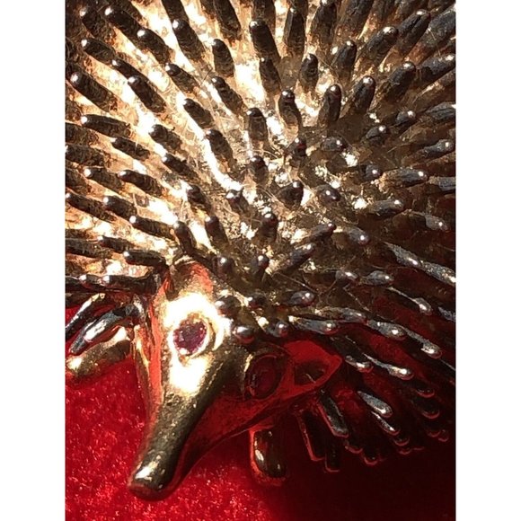 Vintage Hedgehog Brooch Pin Sterling Silver Faux Gold 1" x 1" Marked - Picture 8 of 11